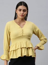 Women's Yellow Cinched Waist Top