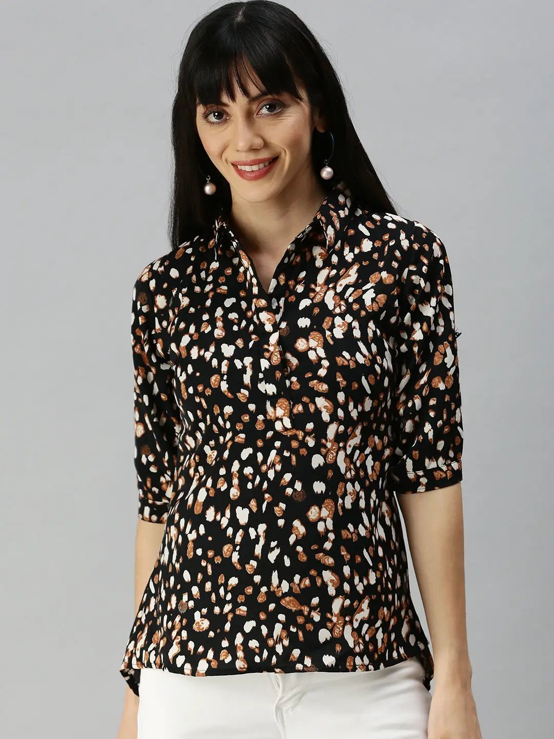 Women's Black Printed Tops