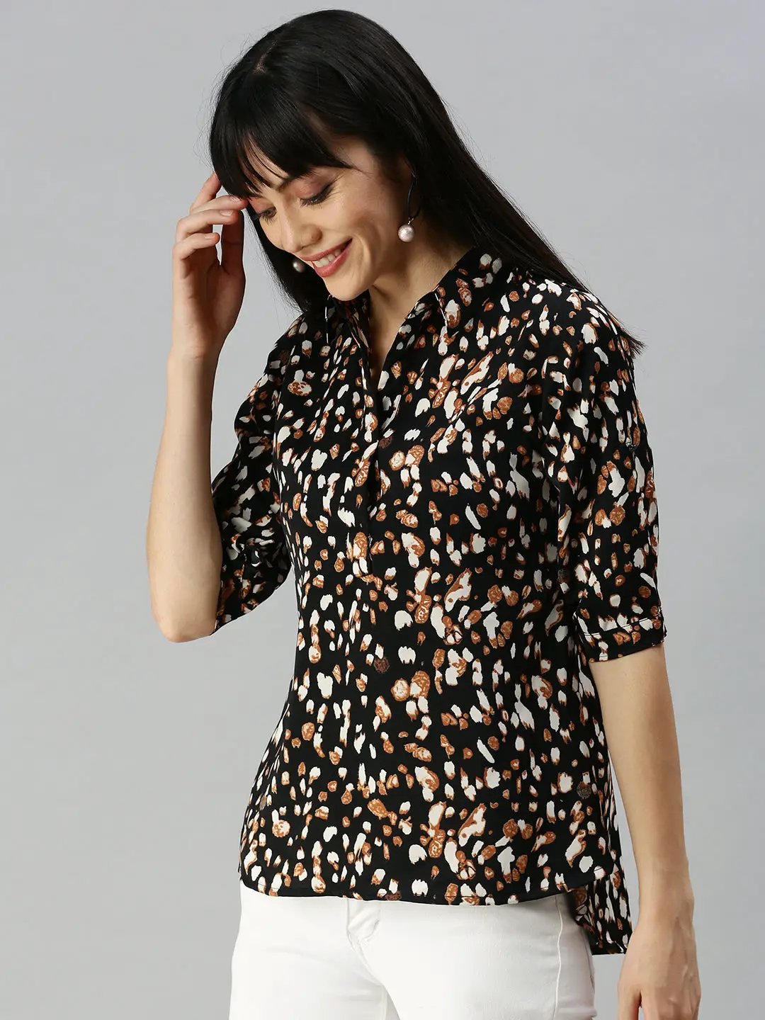 Women's Black Printed Tops