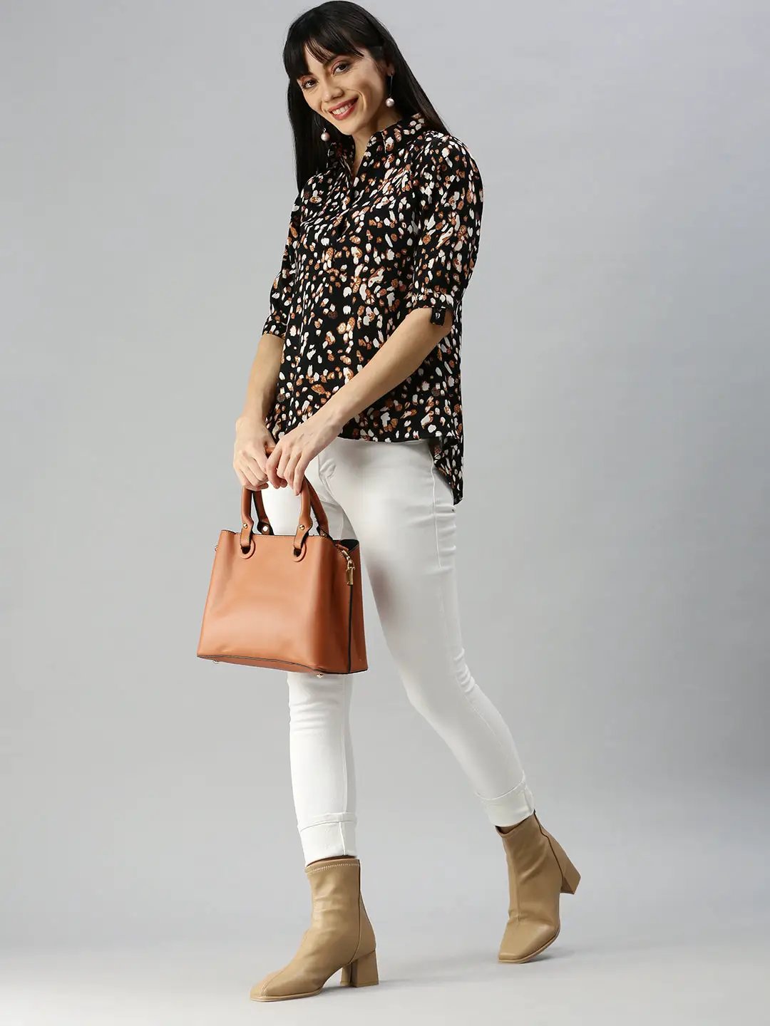 Women's Black Printed Tops