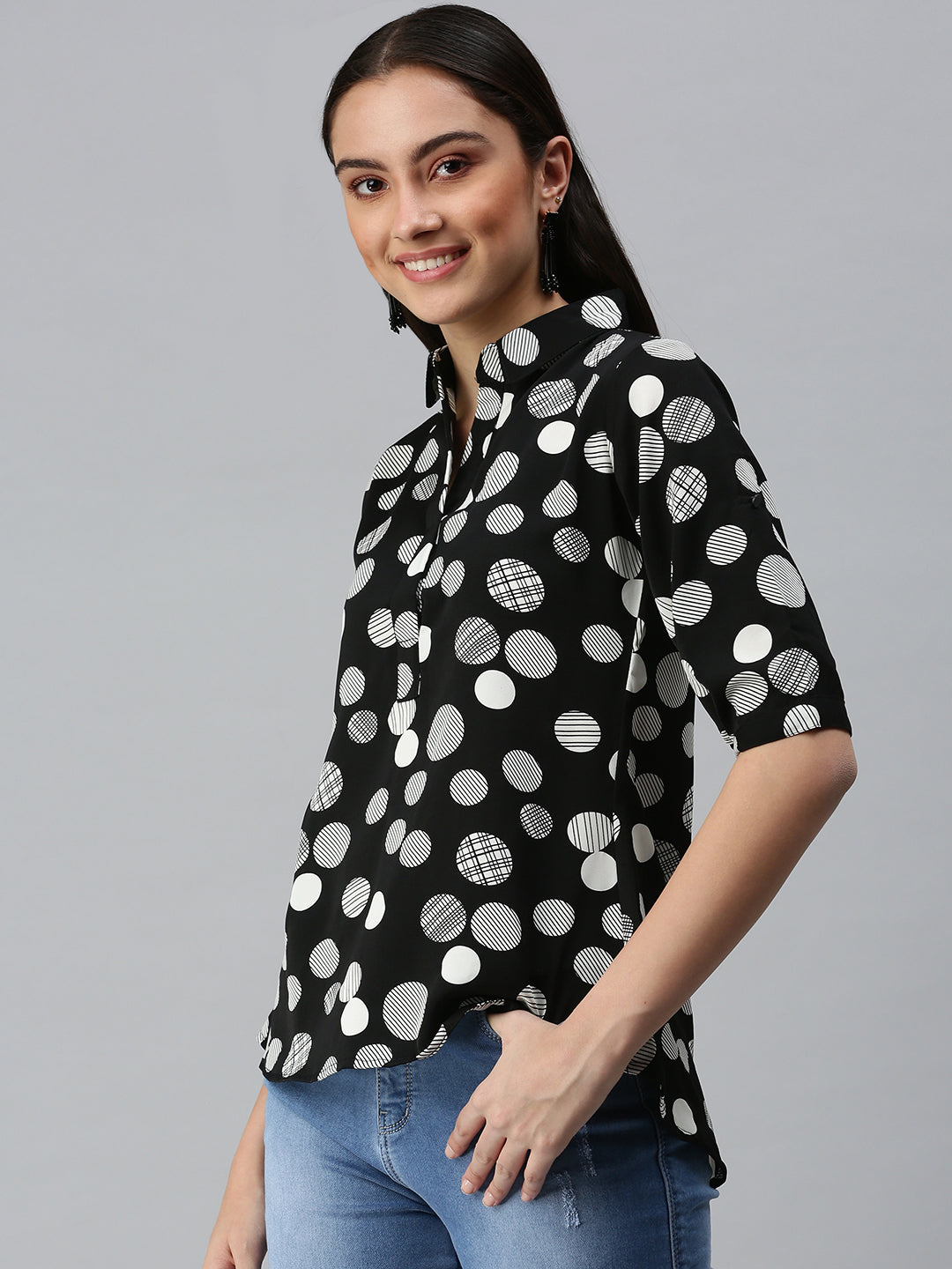 Women's Printed Black Top