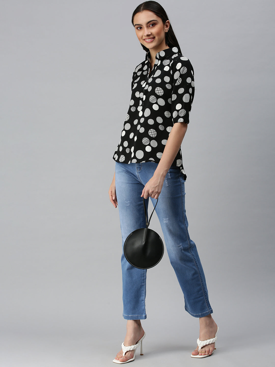 Women's Printed Black Top