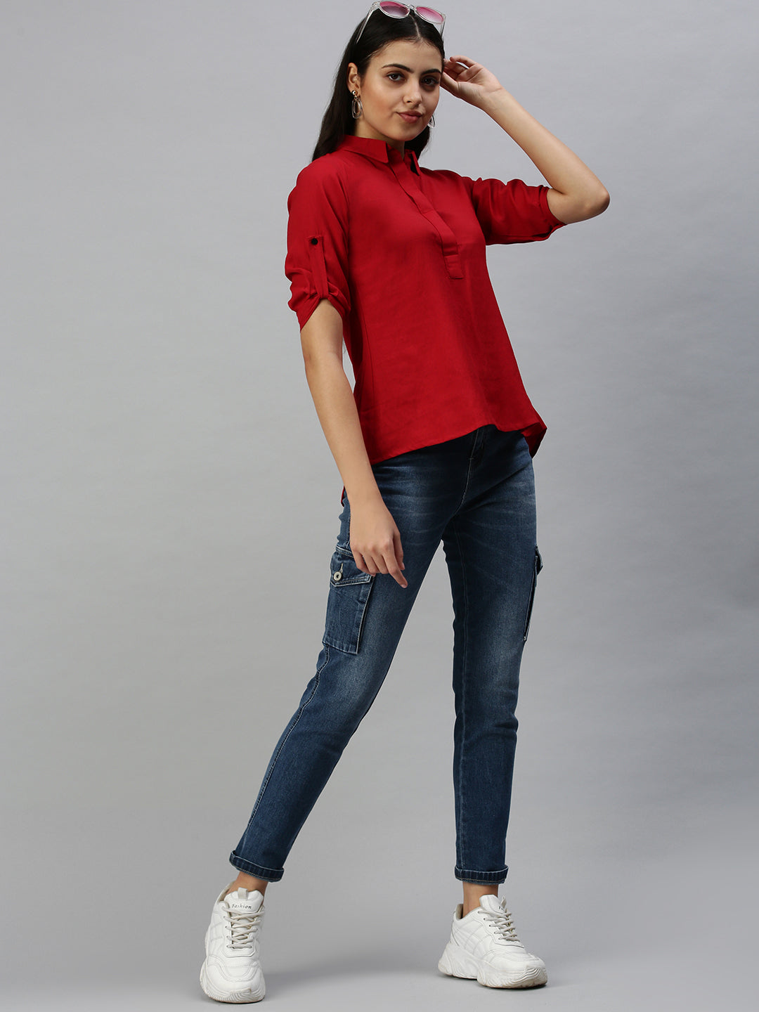 Women's Red Solid Shirt