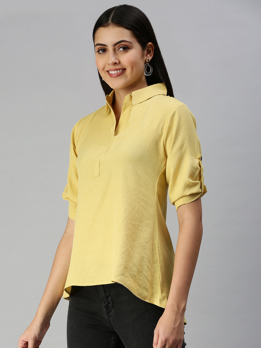 Women's Yellow Solid Shirt