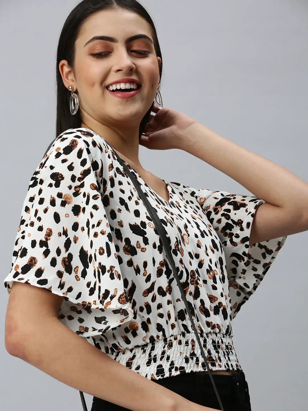 Women's White Printed Crop Corset Top