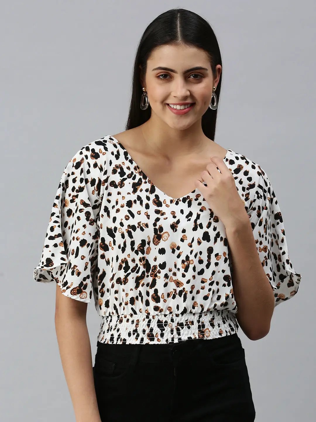 Women's White Printed Crop Corset Top
