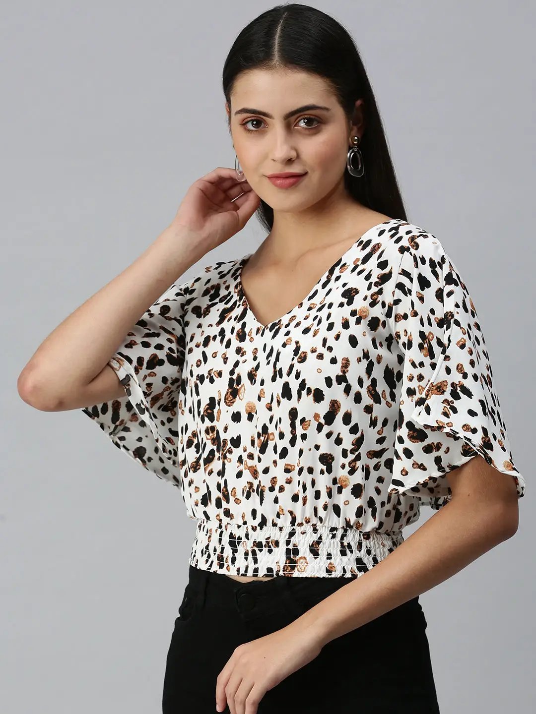 Women's White Printed Crop Corset Top