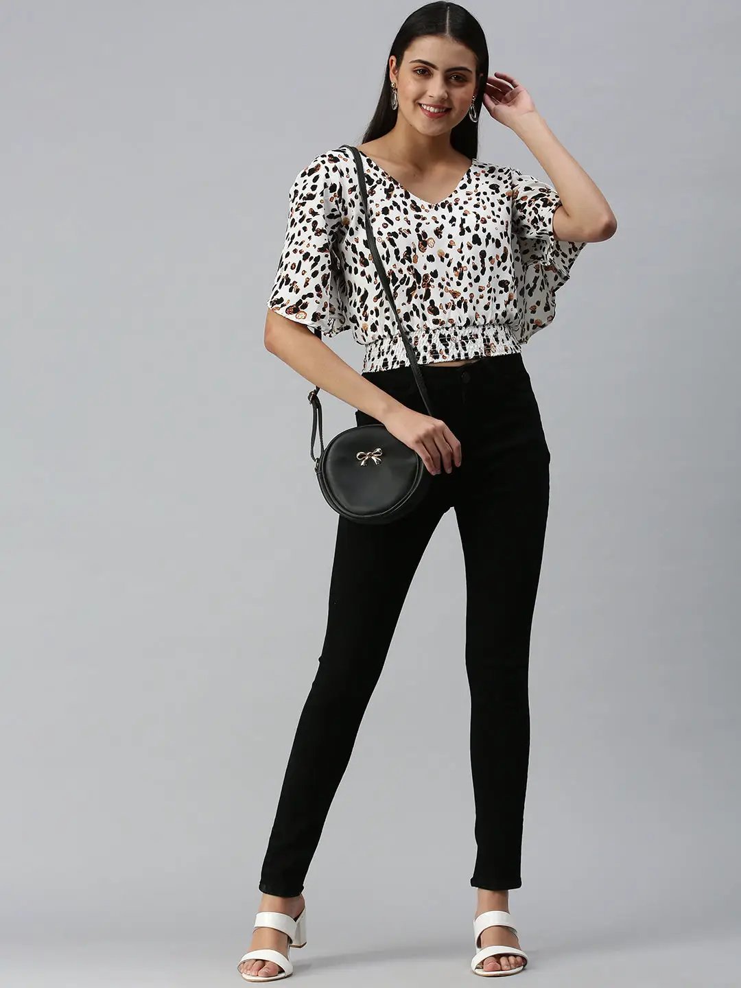 Women's White Printed Crop Corset Top