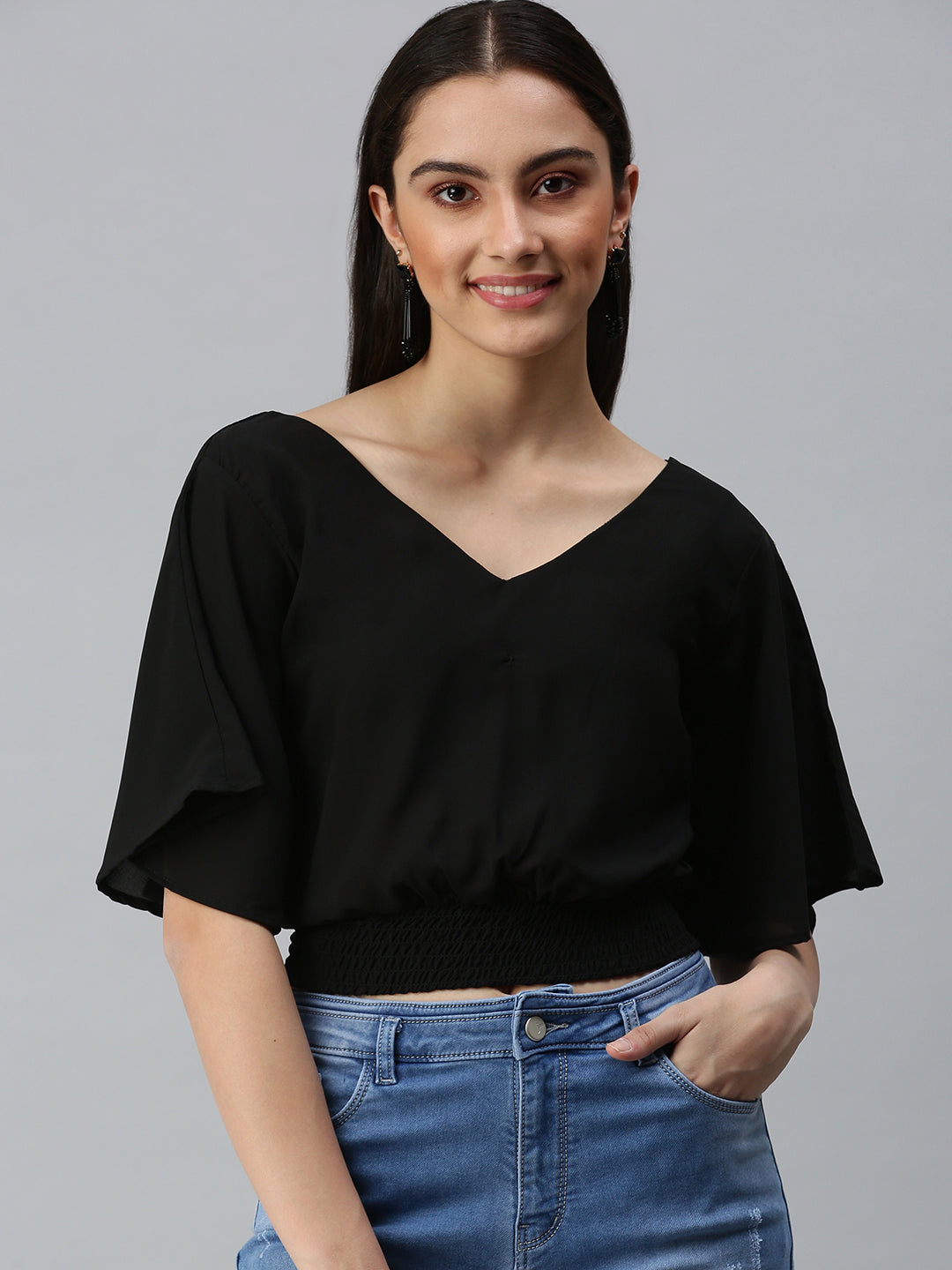 Women's Solid Black Top