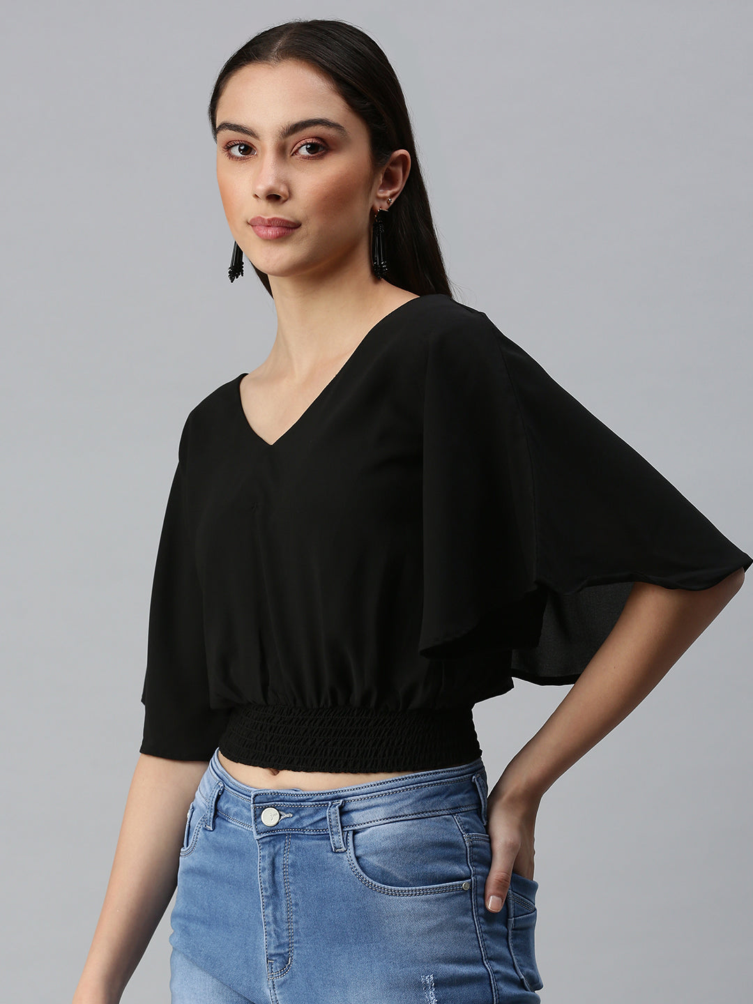 Women's Solid Black Top