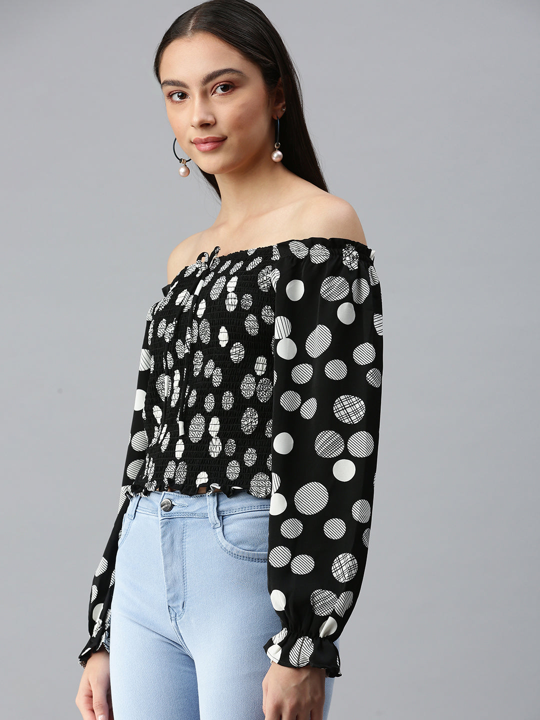 Women Black Printed Fitted Top