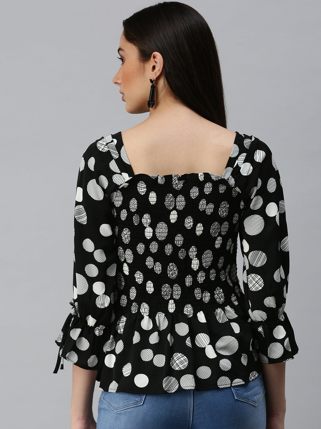 Women Black Self Design Peplum Top