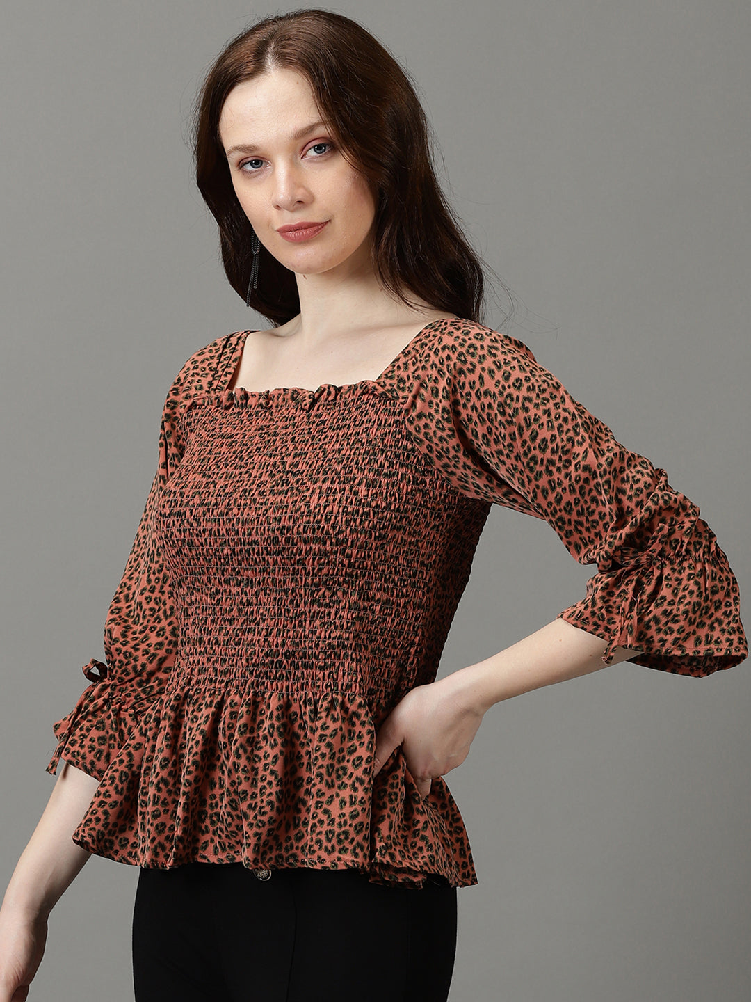 Women's Mauve Printed Peplum Top