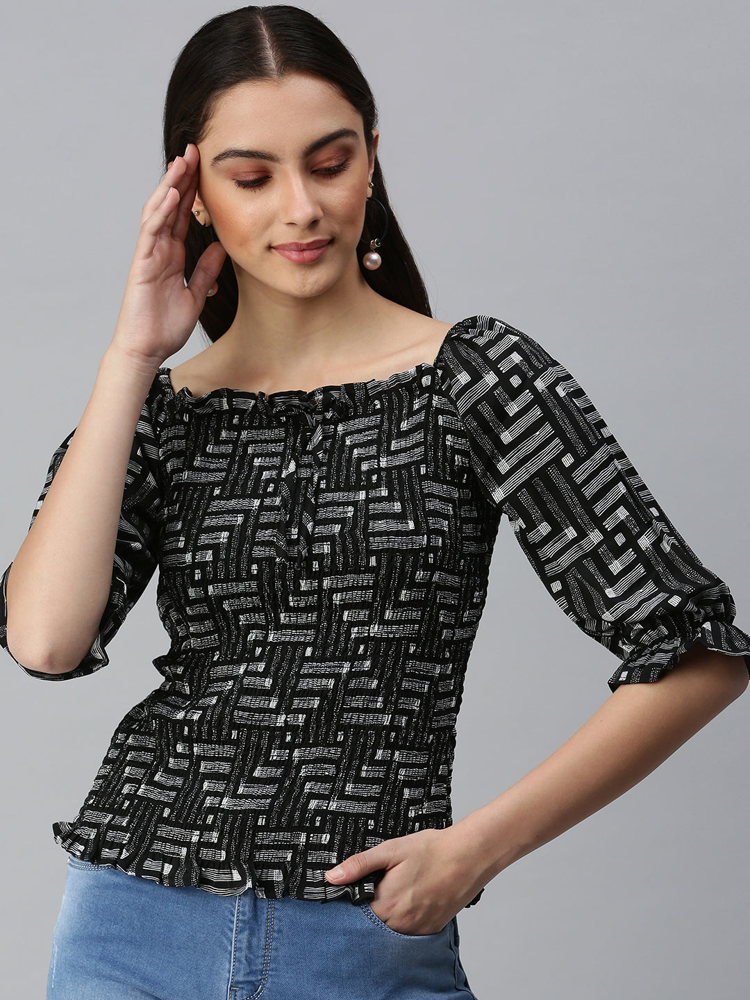 Women's Printed Black Top