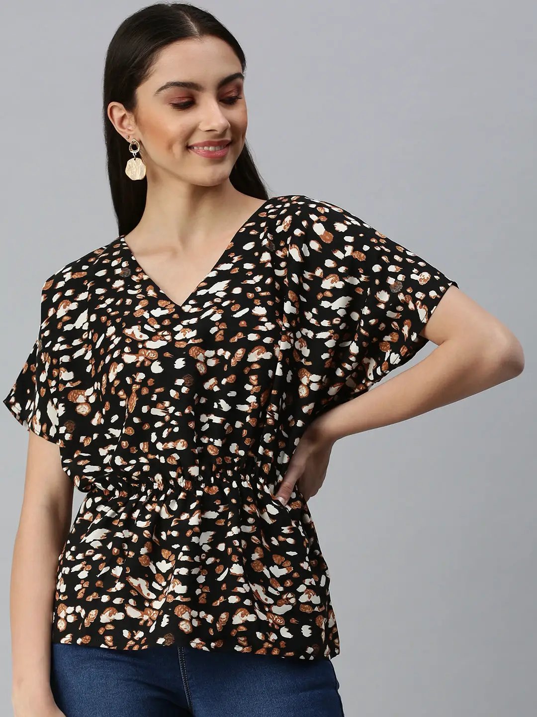 Women's Black Printed Kaftan Top