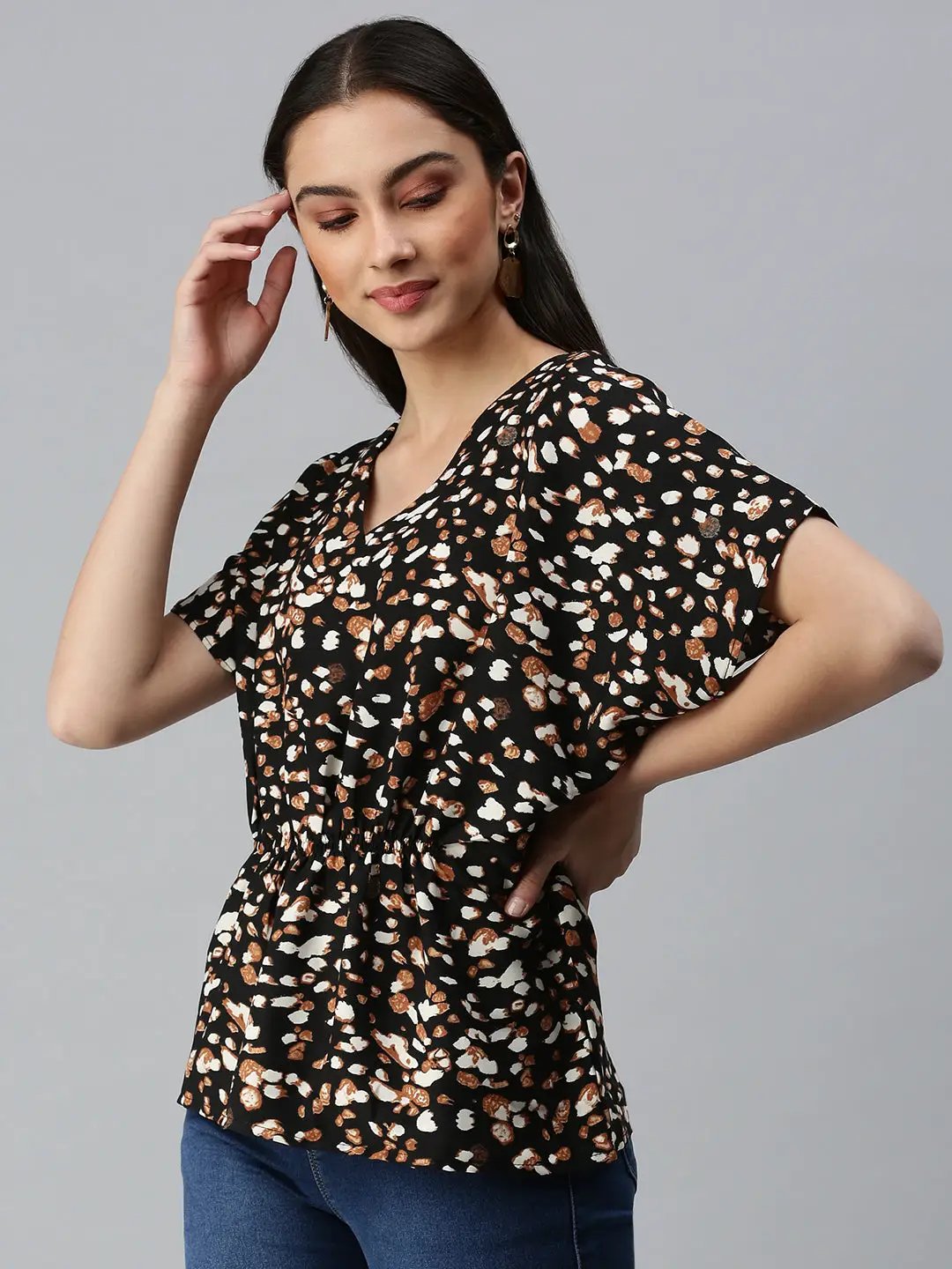 Women's Black Printed Kaftan Top