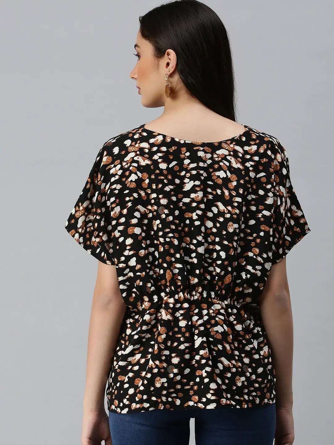 Women's Black Printed Kaftan Top