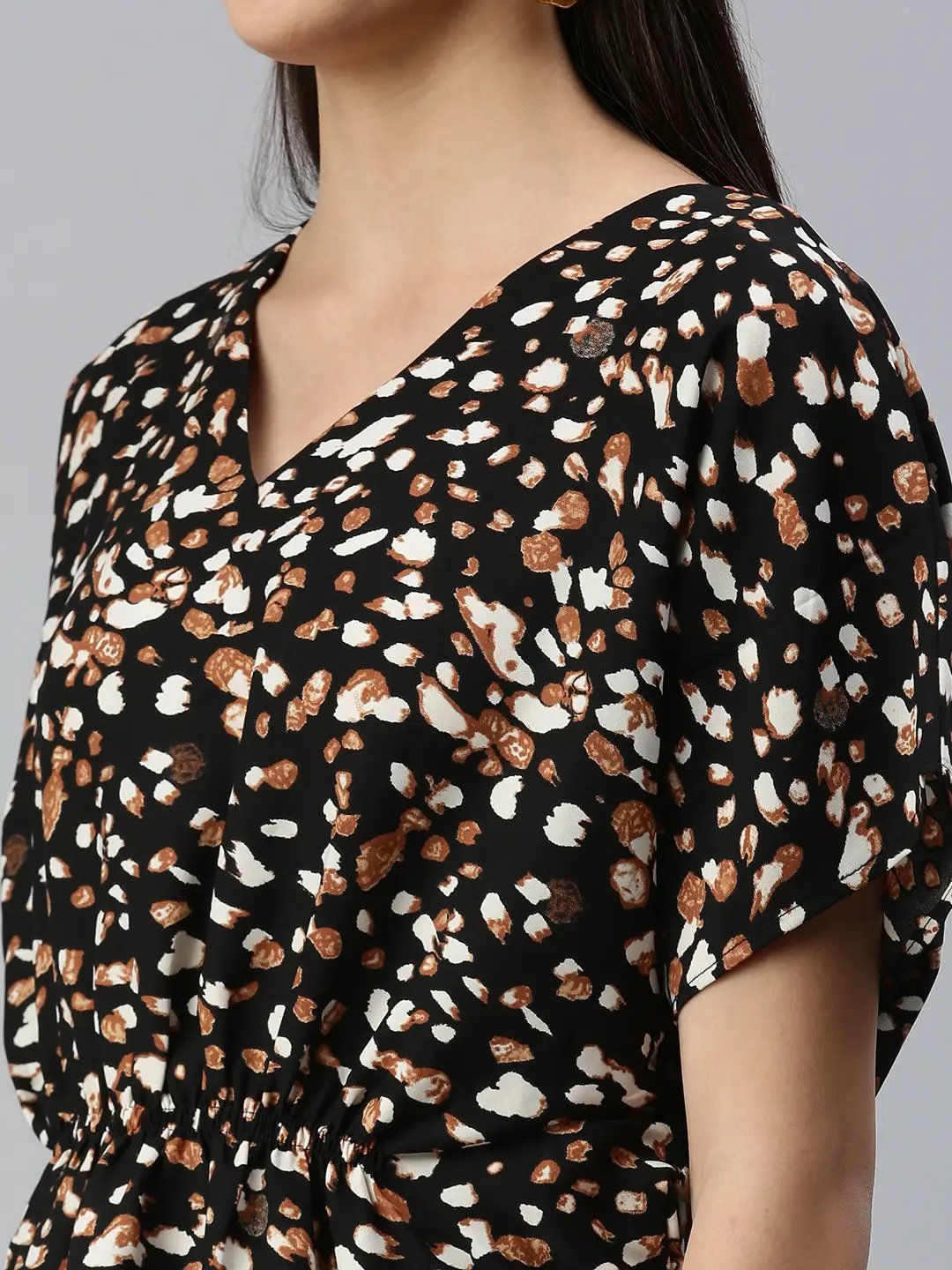 Women's Black Printed Kaftan Top