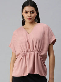 Women's Mauve Striped Extended Sleeves Crepe Top