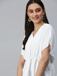 Women's White Striped Cinched Waist Top
