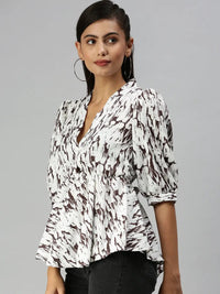 Women's Brown Animal Print Crepe Wrap Top