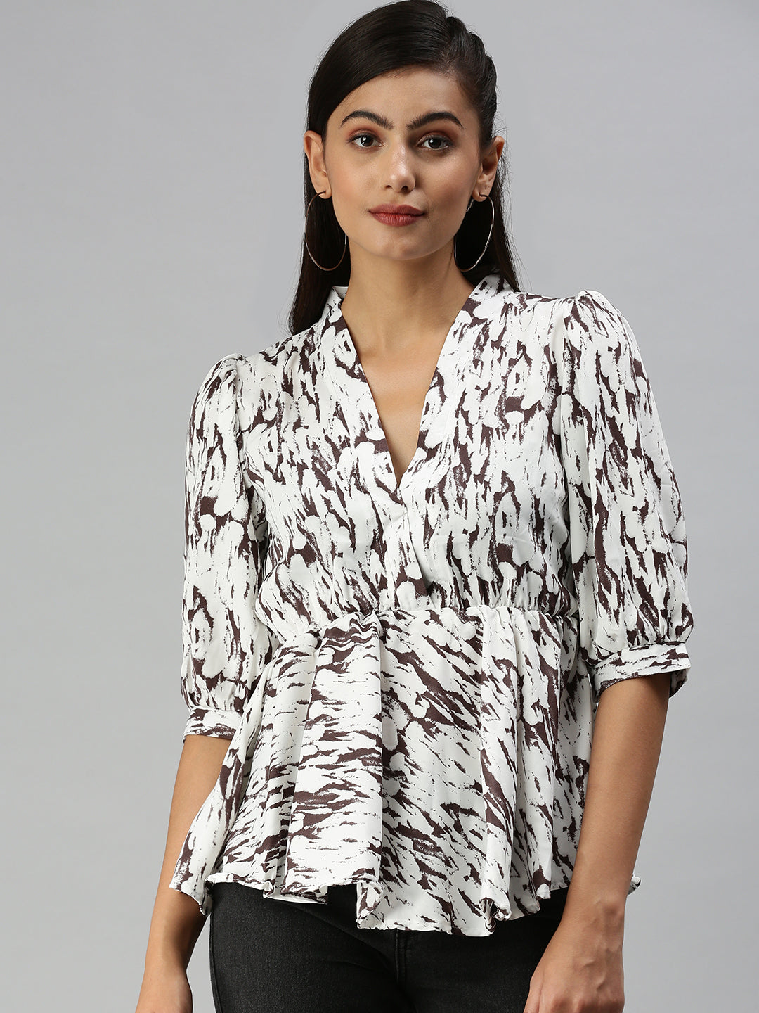 Women's Brown Printed Top