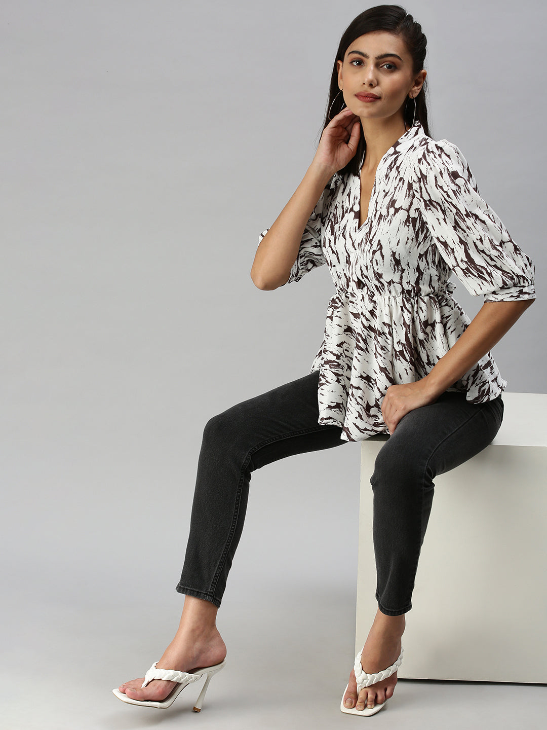 Women's Brown Printed Top