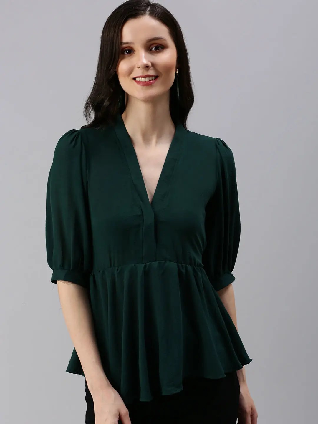 Women's Green Solid Top