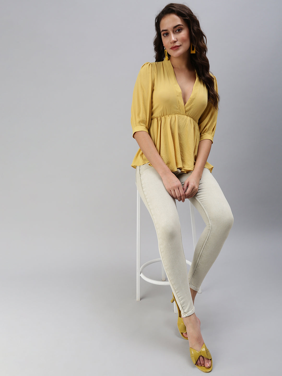 Women's Yellow Solid Top