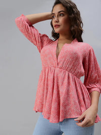 Women's Pink Floral Printed Empire Top