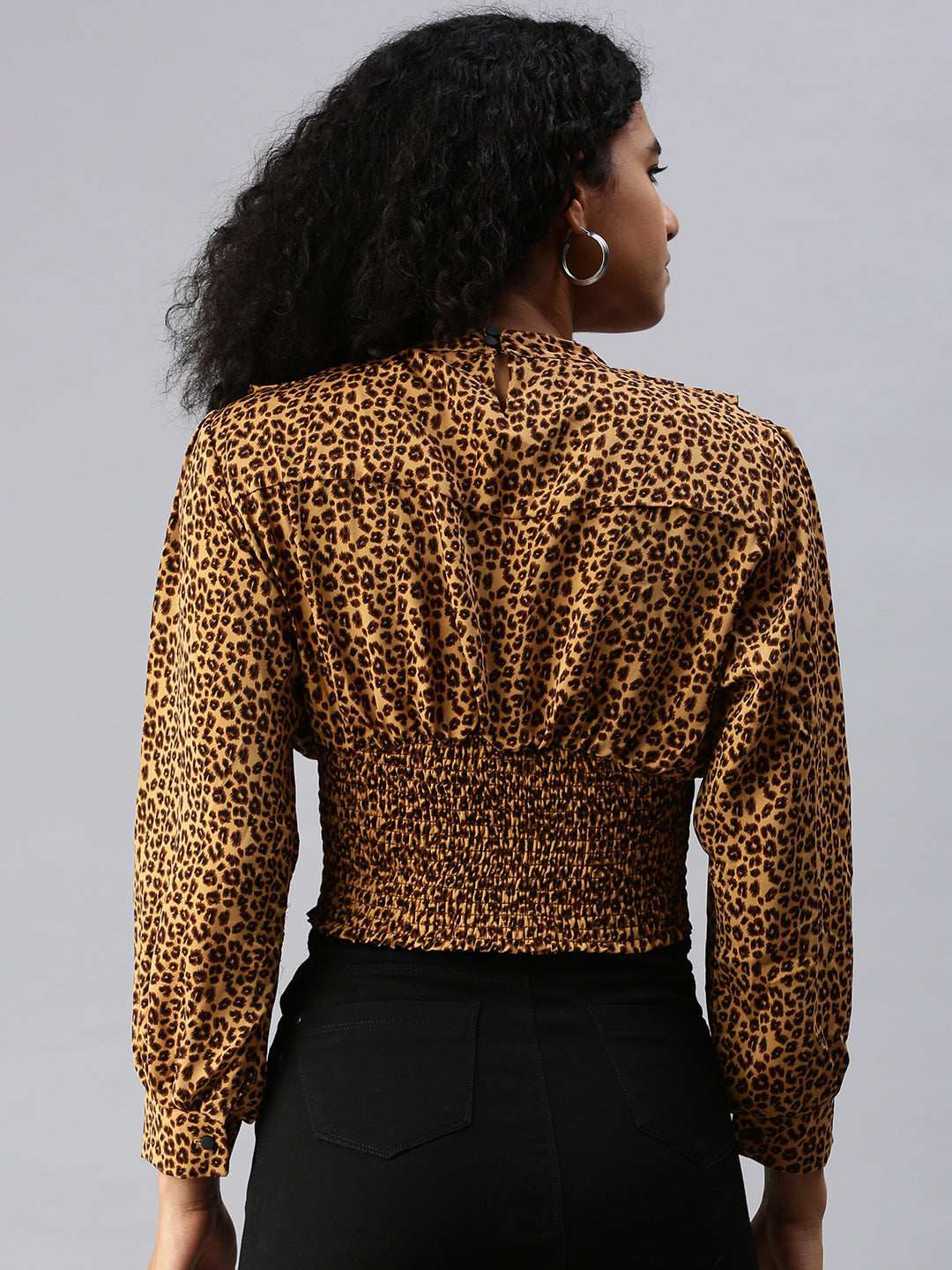 Women's Long Brown Animal Top