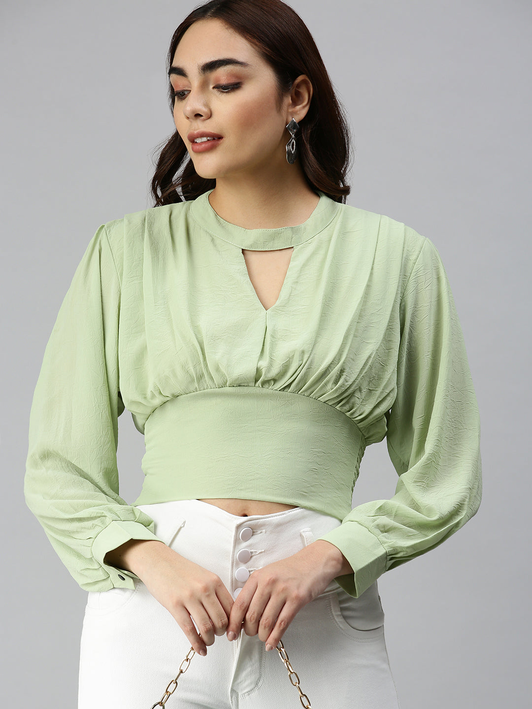 Women's Long Green Solid Top