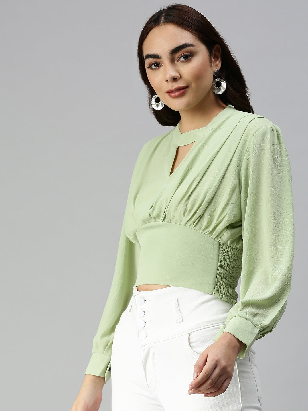 Women's Long Green Solid Top