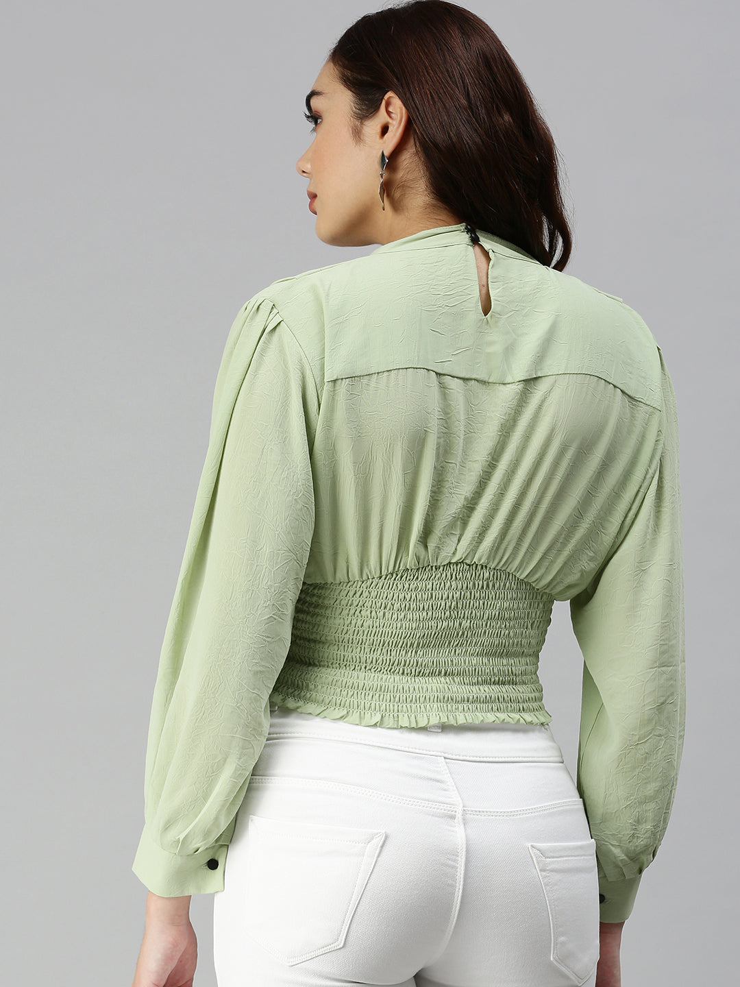 Women's Long Green Solid Top