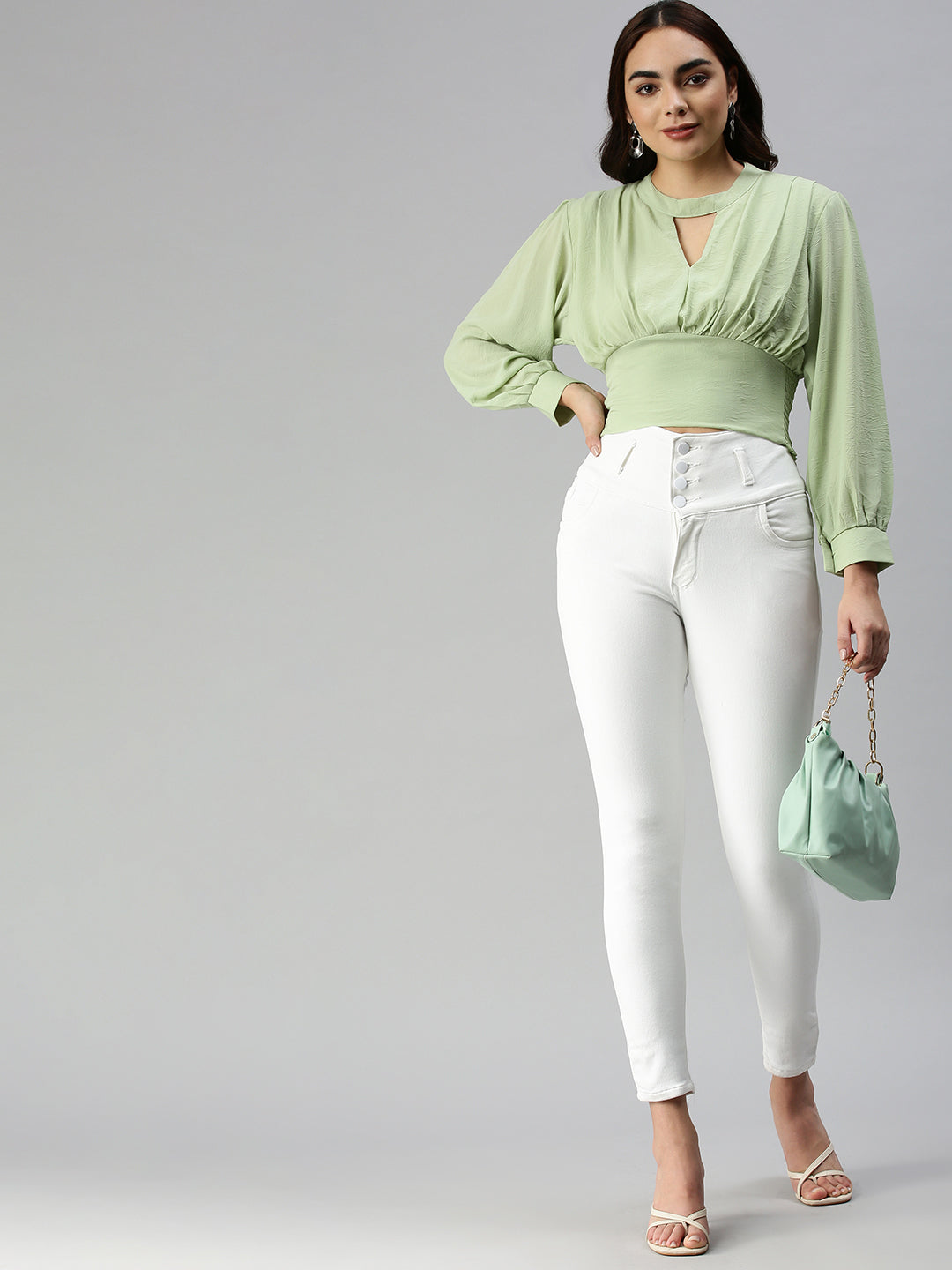 Women's Long Green Solid Top