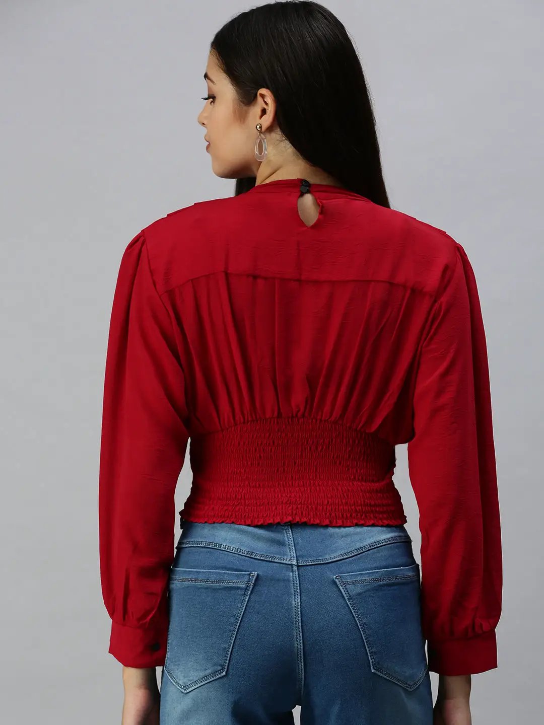Women's Long Red Solid Top