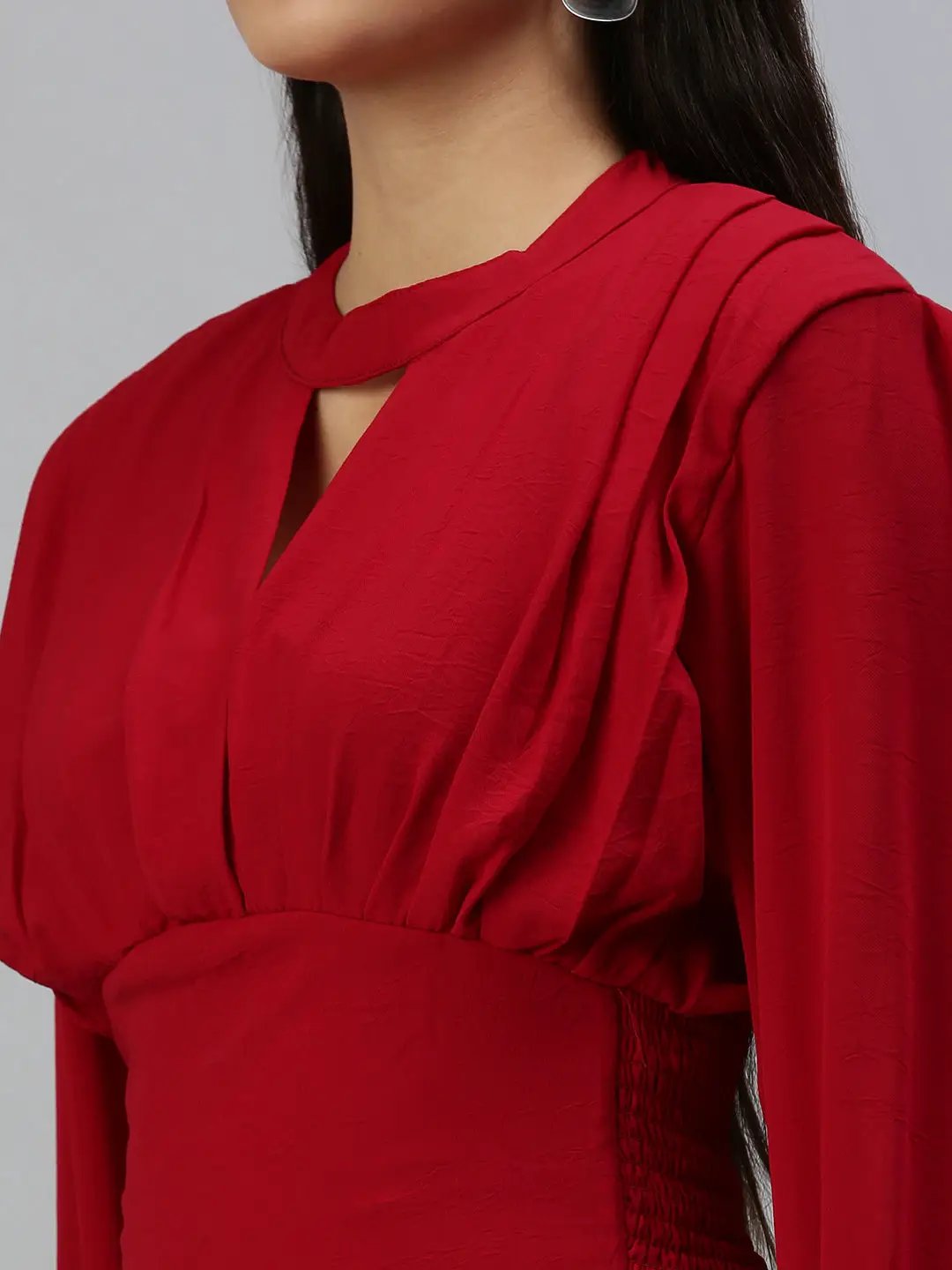 Women's Long Red Solid Top