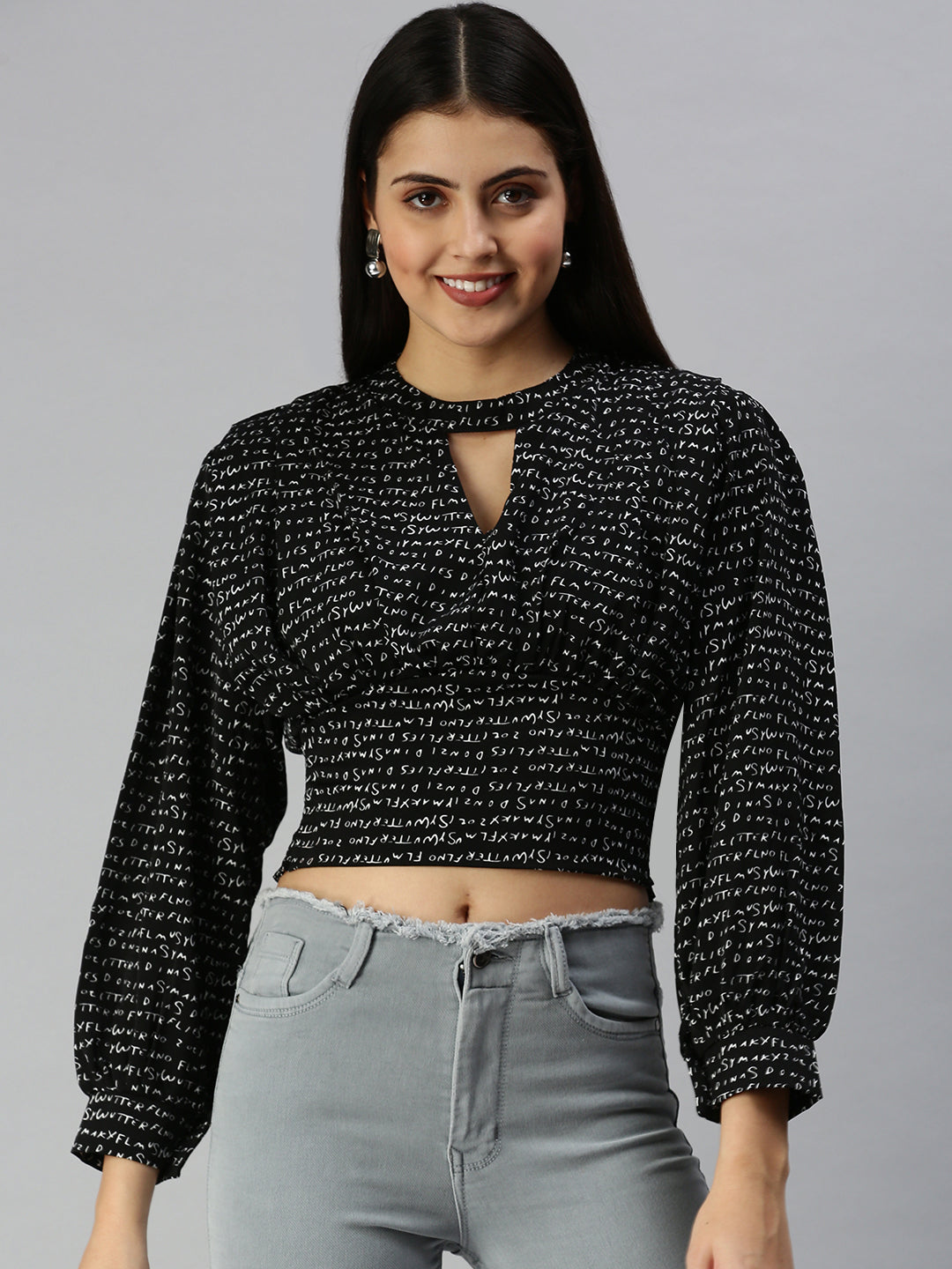 Women Black Printed Crop Corset Top