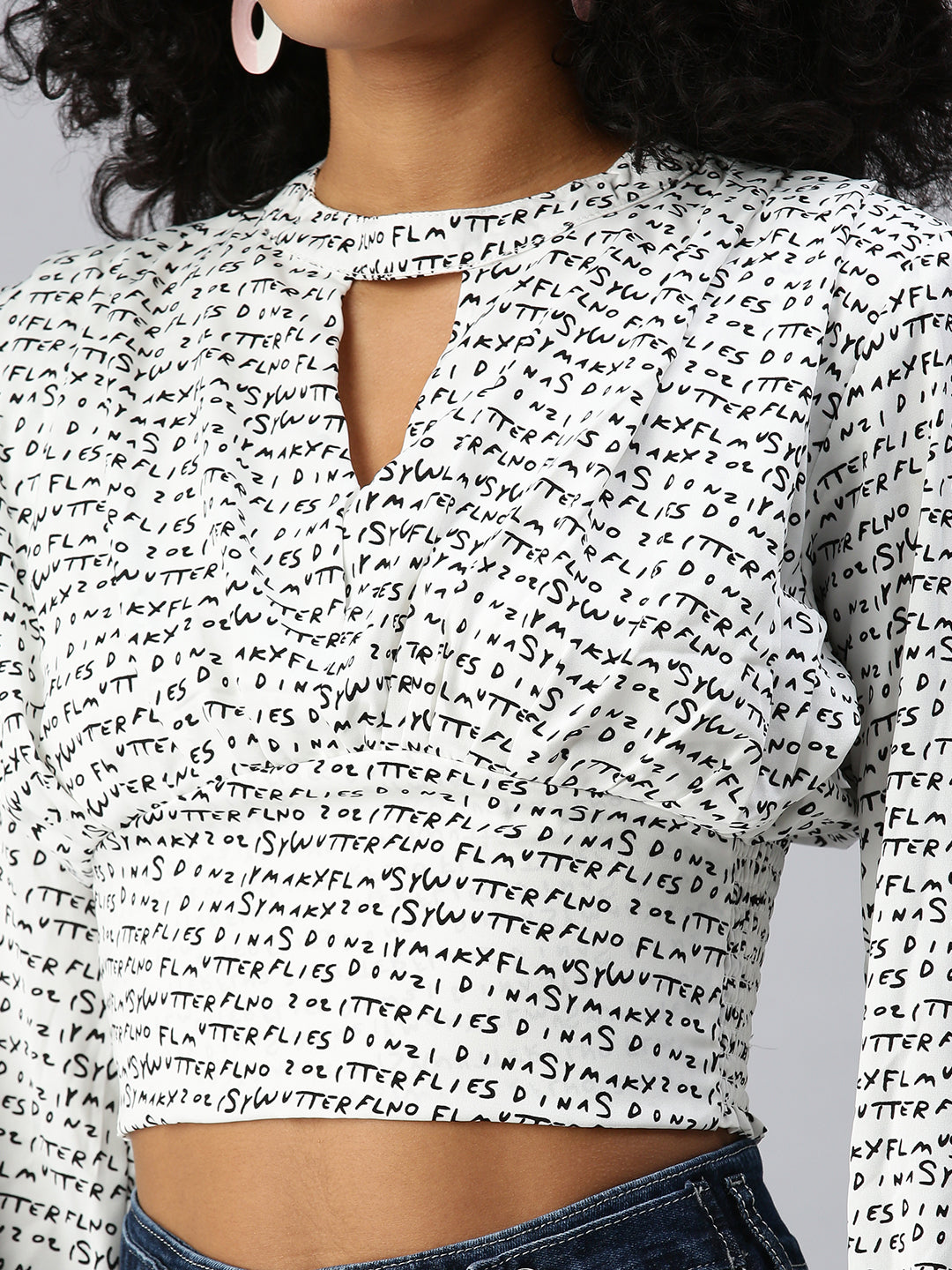 Women's Long White Typography Top