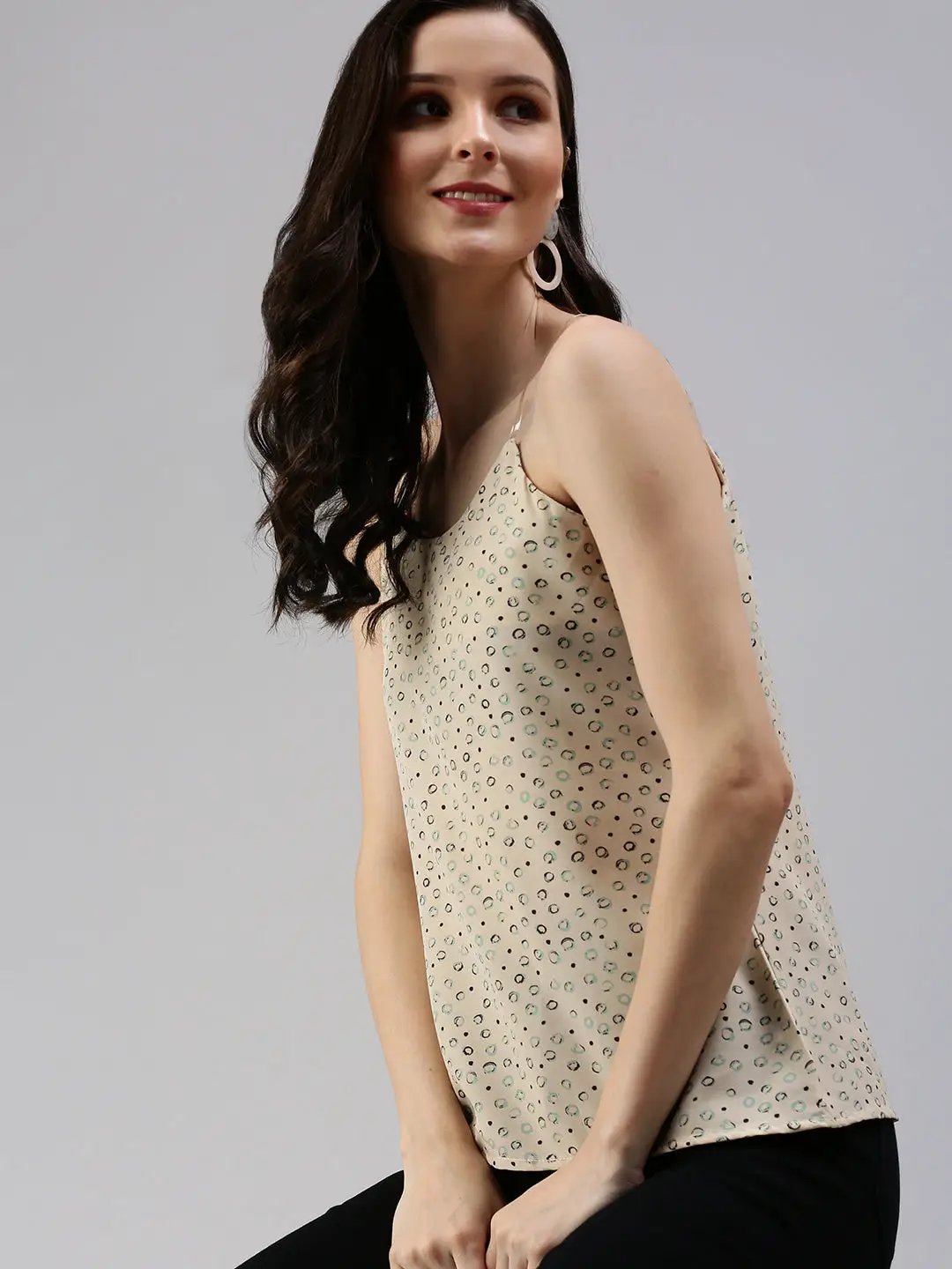 Women's Beige Geometrical Top