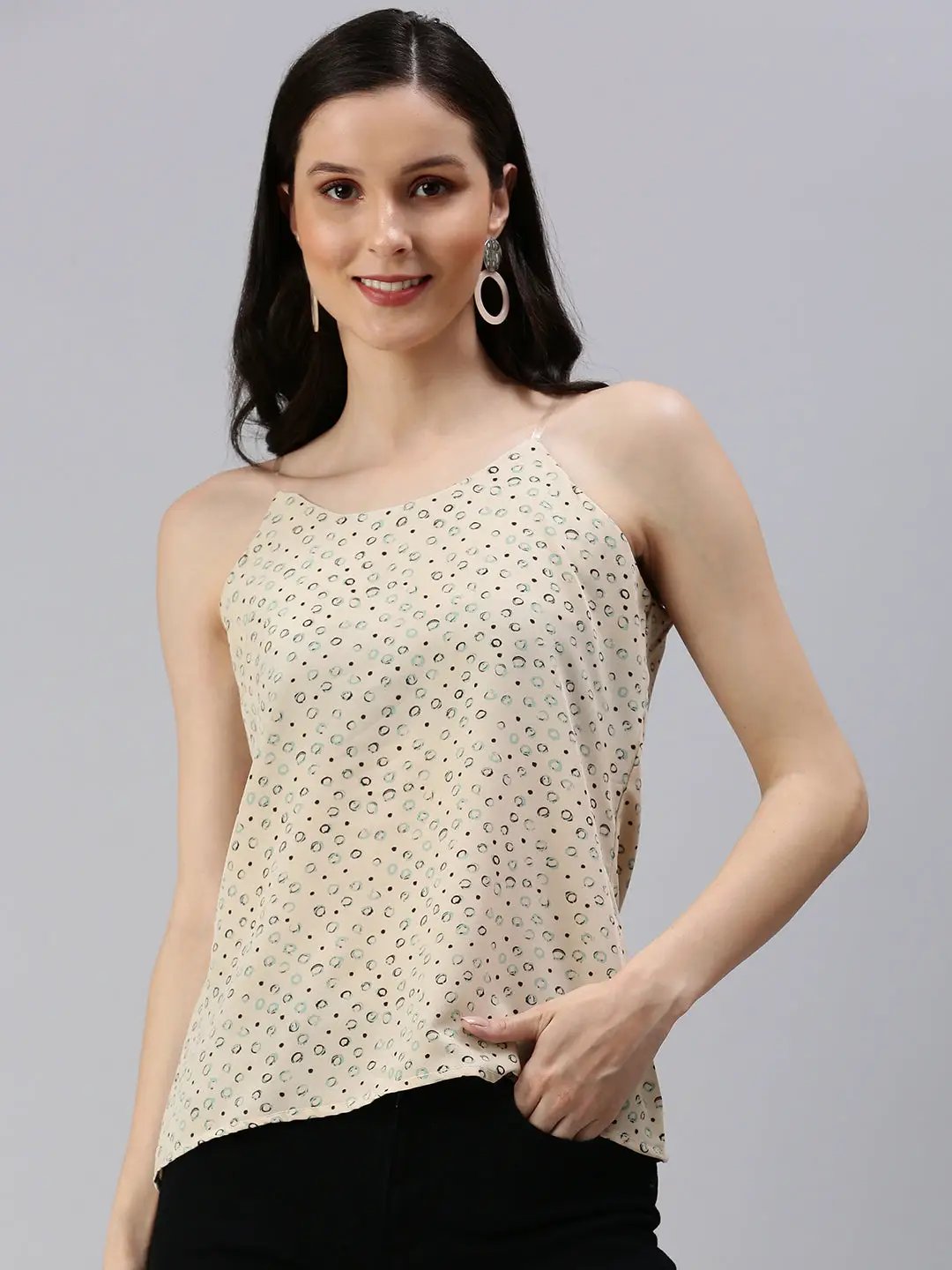 Women's Beige Geometrical Top