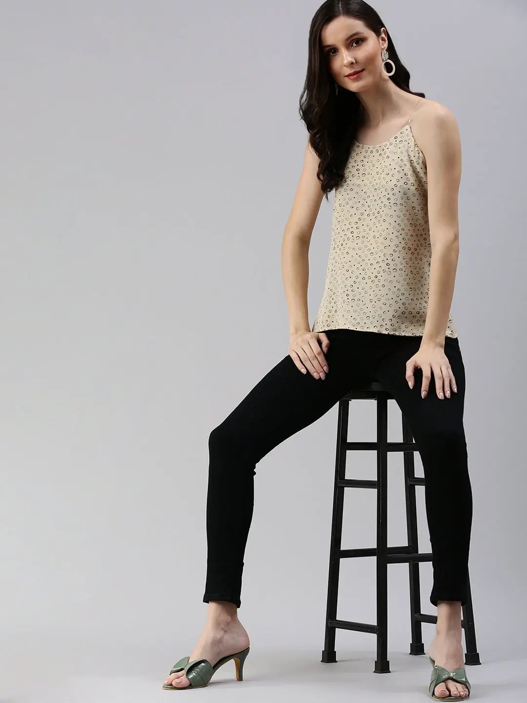 Women's Beige Geometrical Top