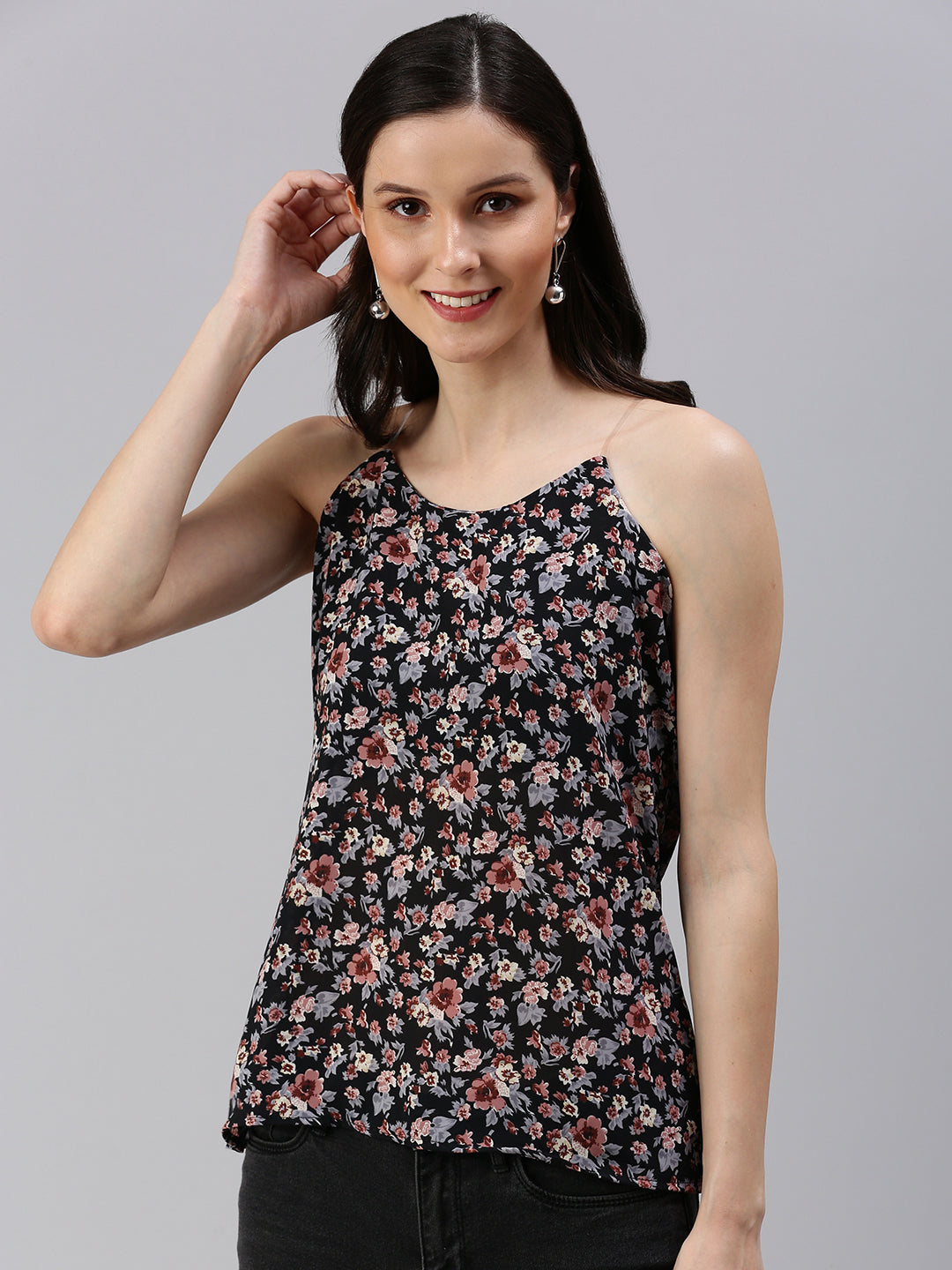 Women's Black Floral Top