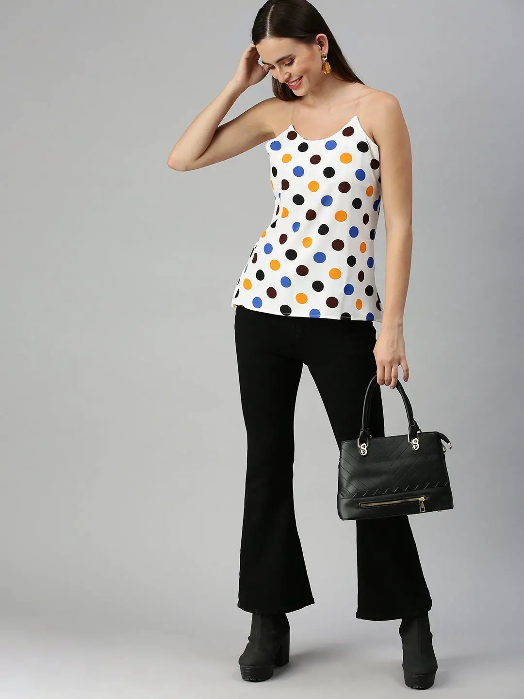 Women's Off White Print Crepe Top