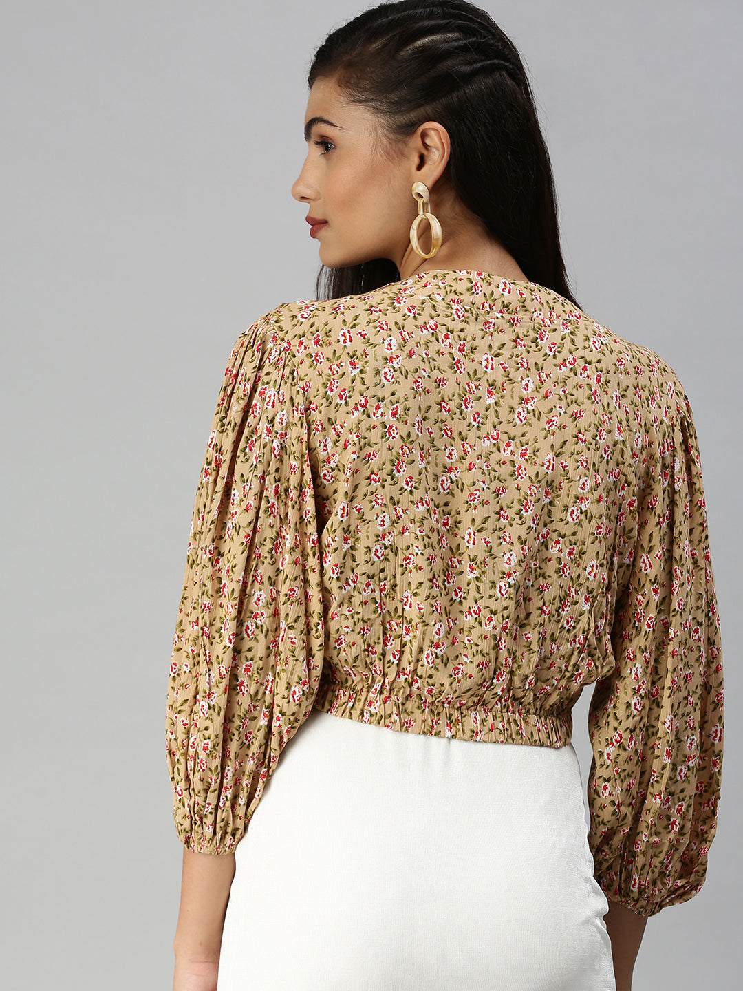 Women's Beige Printed Crop Top