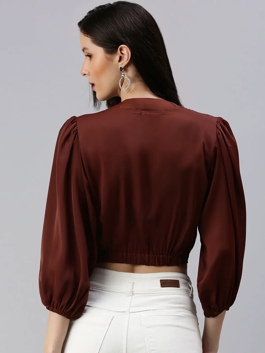 Women's Brown Solid Crop Top