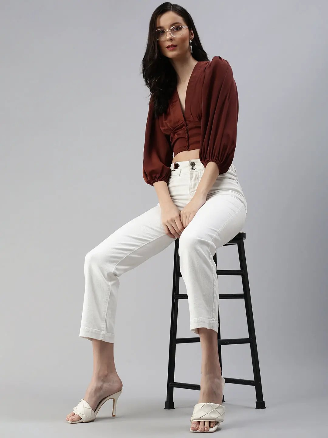 Women's Brown Solid Crop Top