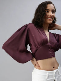 Women's Red Blouson Crop Top
