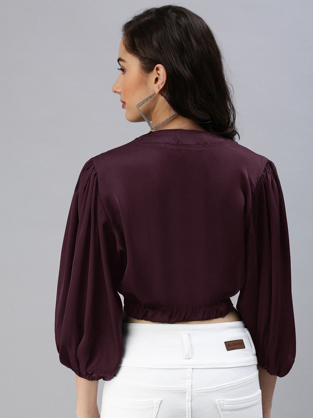 Women's Burgundy Solid Crop Top