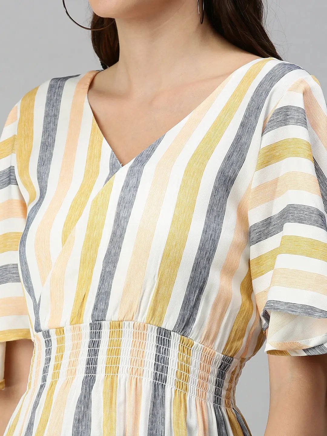 Women's Orange Striped Cinched Waist Top